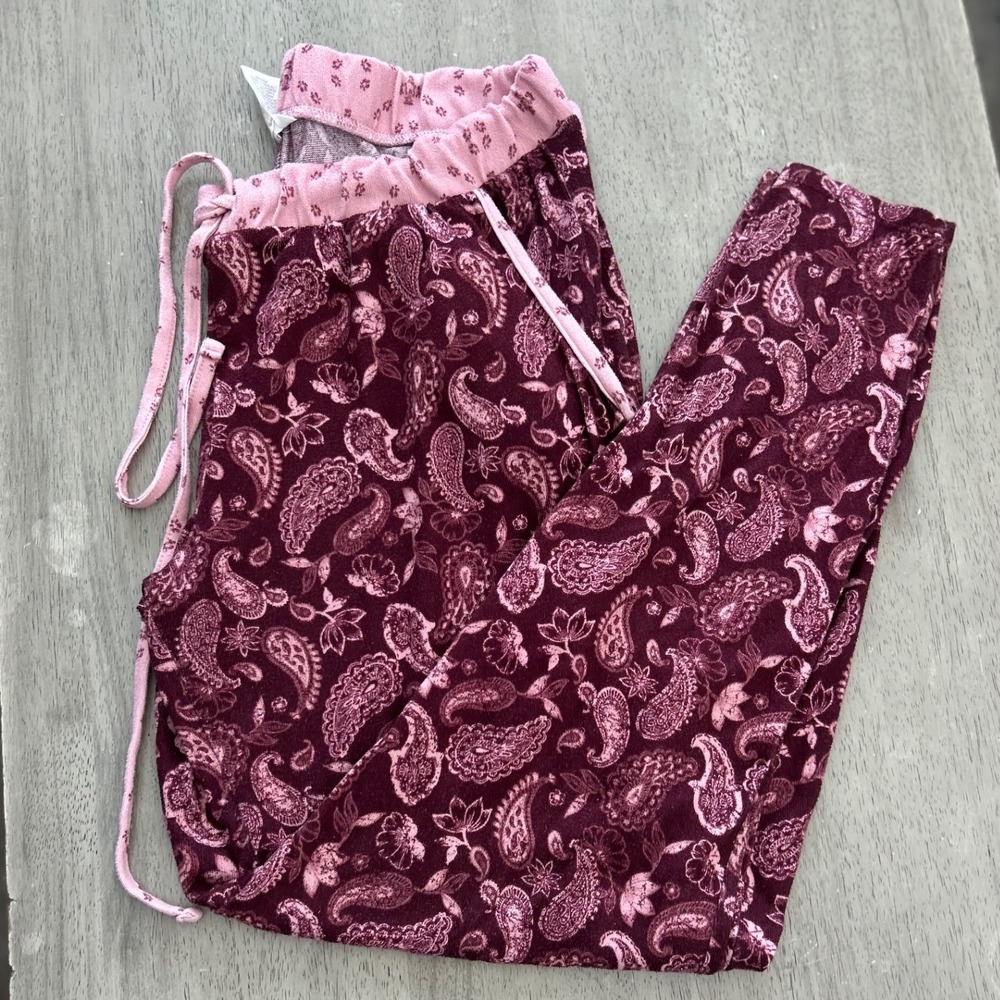 Lucky Brand Paisley Pajama Pants Burgundy Pink Lounge Sleepwear Medium